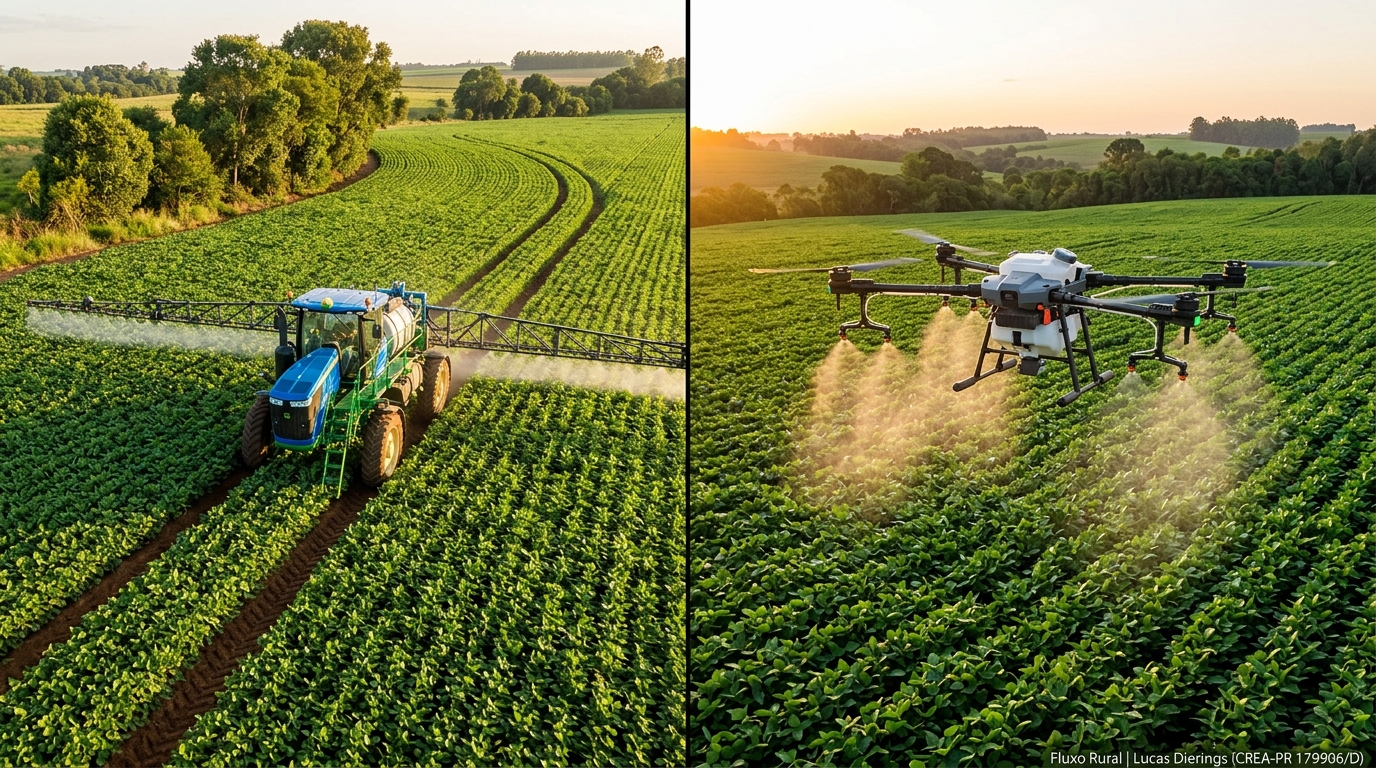 Comparativo agronômico entre pulverizador autopropelido e pulverização por drone agrícola com amassamento zero na lavoura de soja
