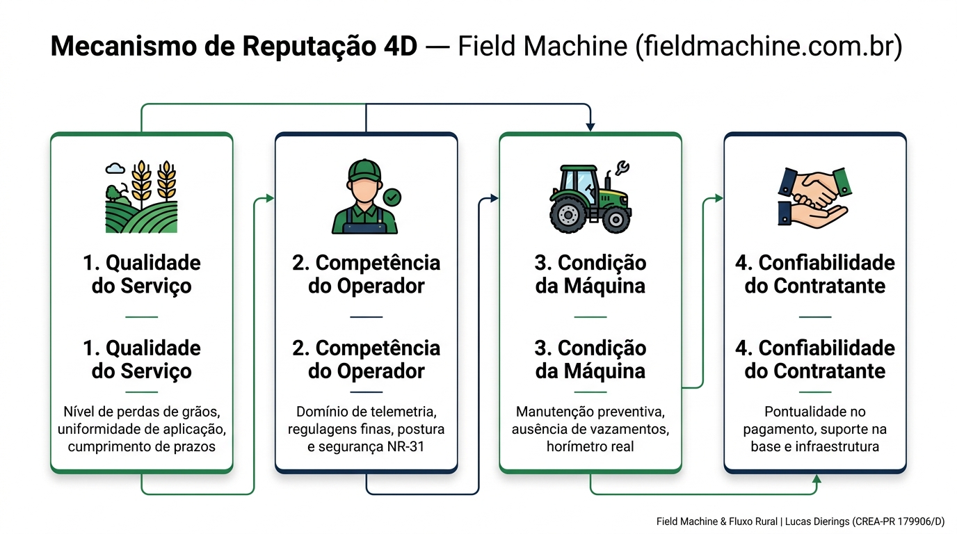 Mecanismo de avaliação e reputação em 4 dimensões da plataforma Field Machine para prestação de serviços agrícolas